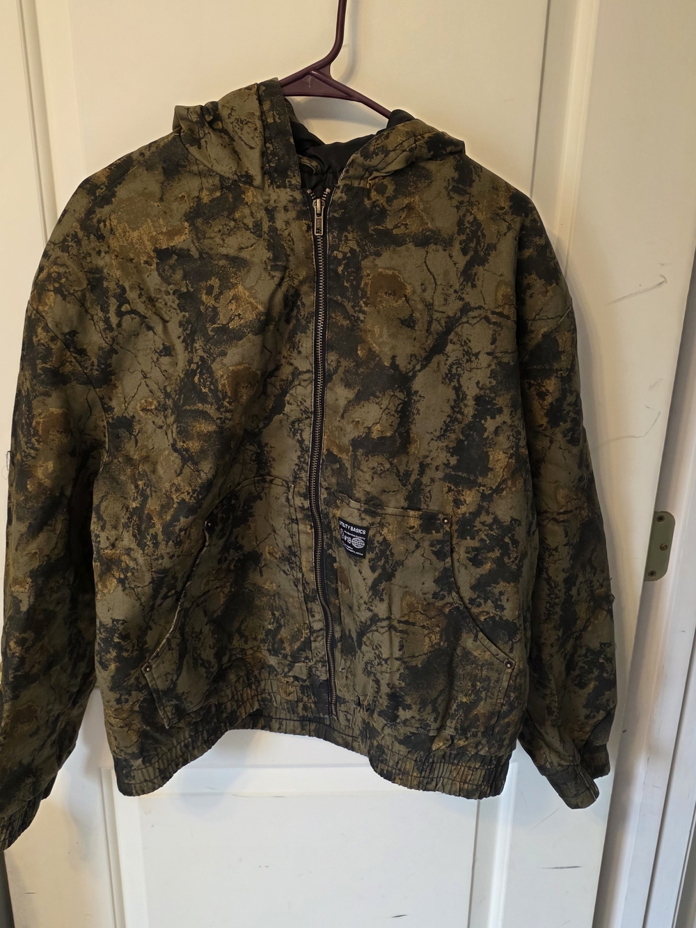 wild fable Kids Hooded Camo Jacket in Olive and Black